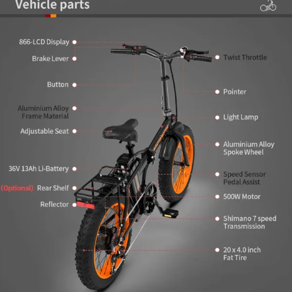 Aostirmotor A20 Folding Fat Tire 500W 36V Electric Bike - Image 2