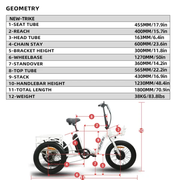 EUNORAU NEW-TRIKE 500W 48V Step Through Fat Tire Folding Electric Tricycle - Image 5